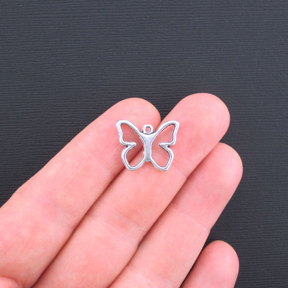 8 Butterfly Antique Silver Tone Charms 2 Sided - SC479