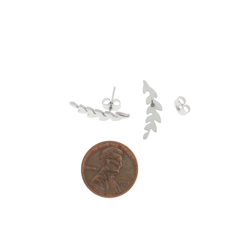 Stainless Steel Earrings - Leaf Studs - 20mm x 5mm - 2 Pieces 1 Pair - ER064