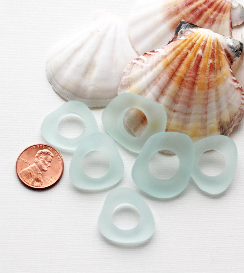 Pale Aqua Donut Cultured Sea Glass Charm - U108