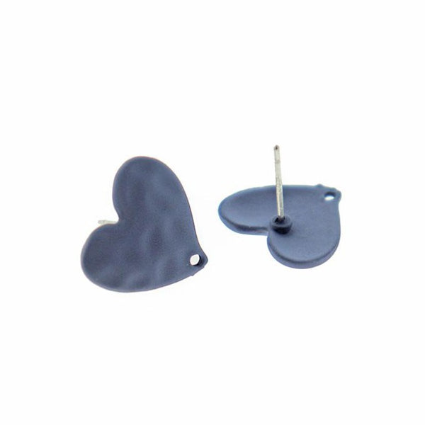 Blue Heart Earrings - Stud Bases - 16mm x 14mm - 2 Pieces 1 Pair - FD856