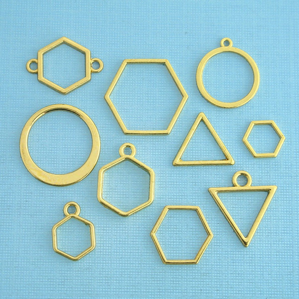 Geometric Charm Collection Gold Tone 10 Different Charms - COL165H