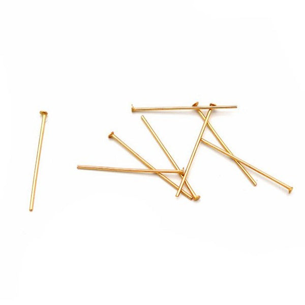 24K Gold Plated Stainless Steel Flat Head Pins - 20mm - 50 Pieces - PIN103