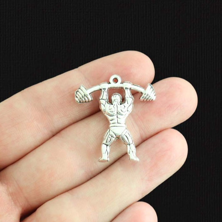 2 Weightlifter Antique Silver Tone Charms - SC1049