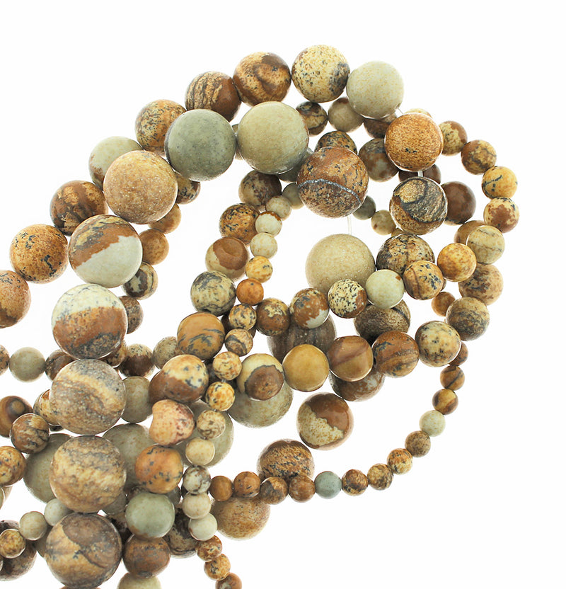 Round Natural Picture Jasper Beads 4mm - 12mm - Choose Your Size - Granite Earth Tones - 1 Full 15.5" Strand - BD1831