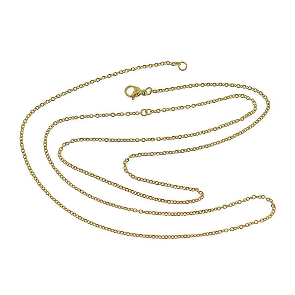 Gold Stainless Steel Cable Chain Connector Necklaces 16.5" - 2mm - 10 Necklaces - N629