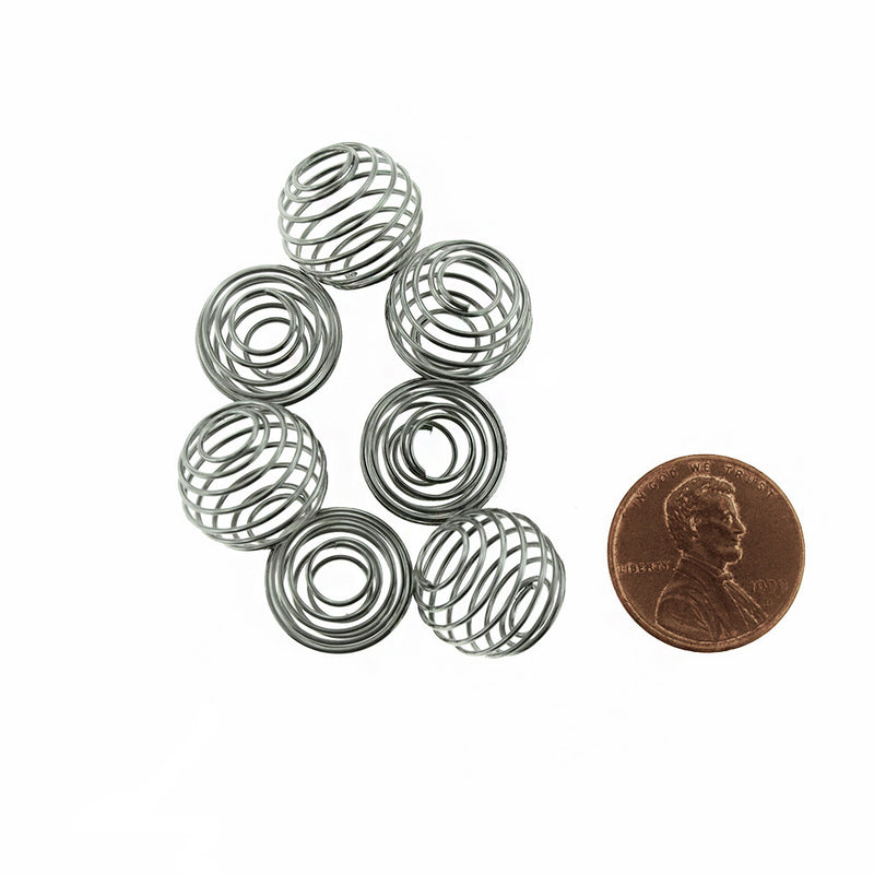 Silver Tone Spiral Bead Cages - 14mm x 9mm - 20 Pieces - Z123
