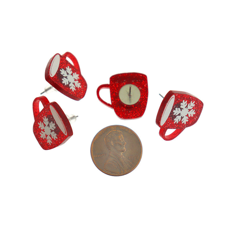 Acrylic Earrings - Christmas Coffee Cup Studs - 19mm x 18mm - 2 Pieces 1 Pair - ER236