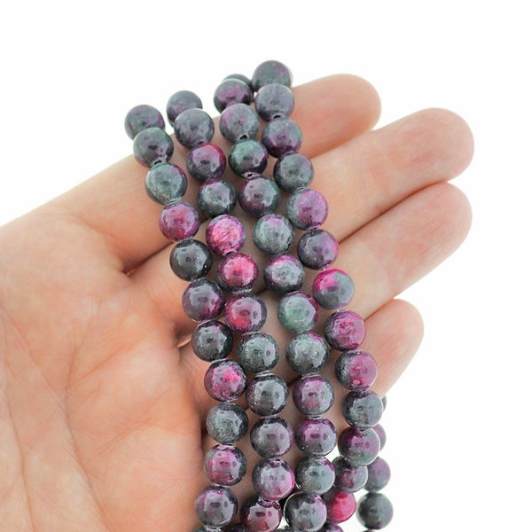 Round Natural Jade Beads 8mm - Moody Purple and Forest Green - 1 Strand 51 Beads - BD2396