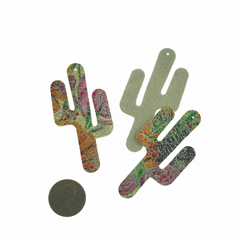 Imitation Leather Pendants - Rainbow Cactus - 2 Pieces - LP263