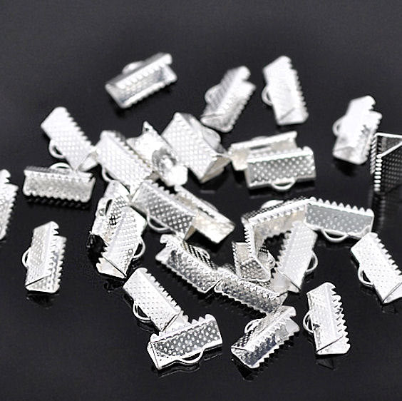 Silver Tone Ribbon Ends - 13mm x 8mm - 50 Pieces - FD039