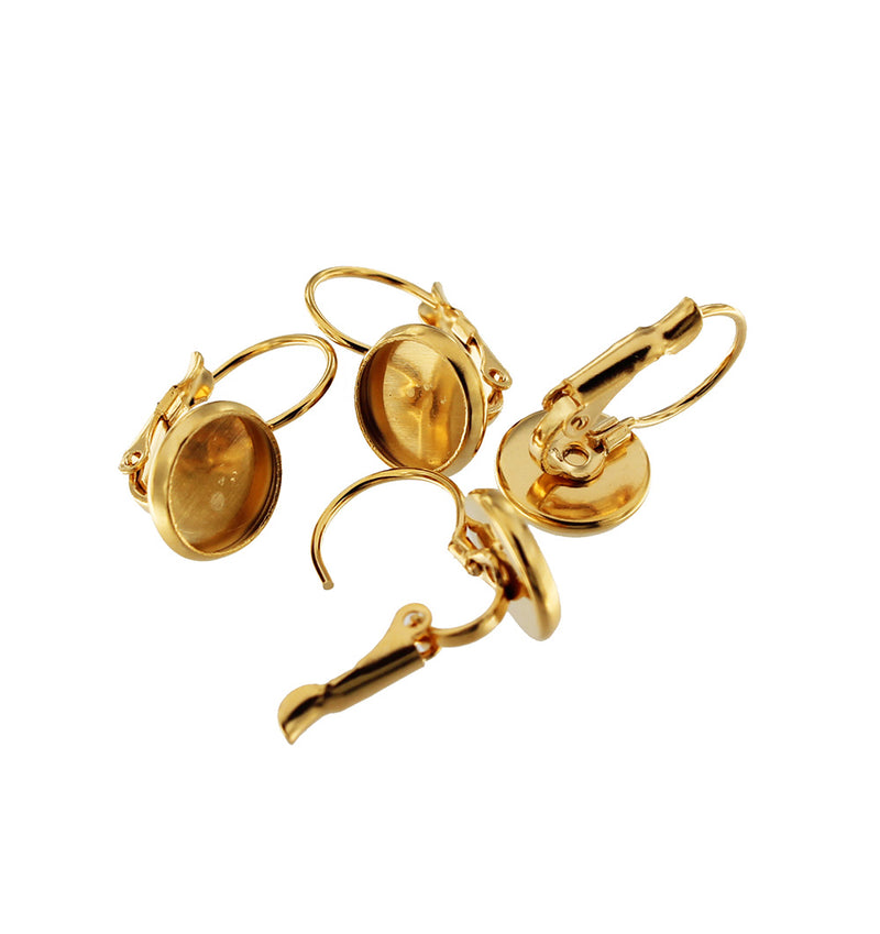 Gold Stainless Steel Cabochon Earrings - Lever Back - 8mm Tray - 2 Pieces 1 Pair - FD790