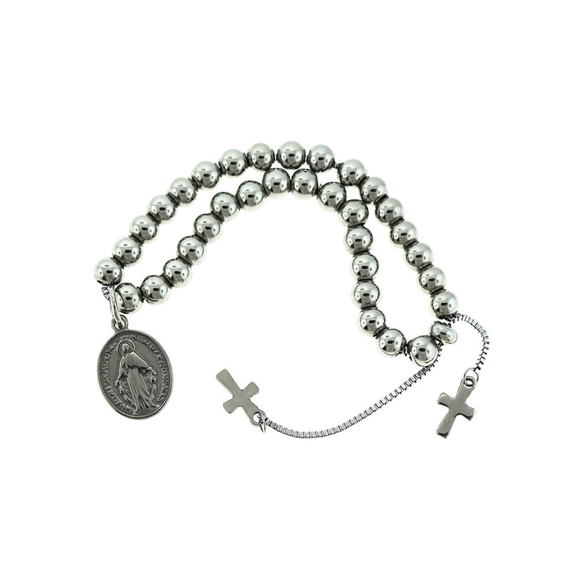 Stainless Steel Box Chain Adjustable Bracelet With Spacer Beads 9 -9.5"- 6mm - 1 Bracelet - N663