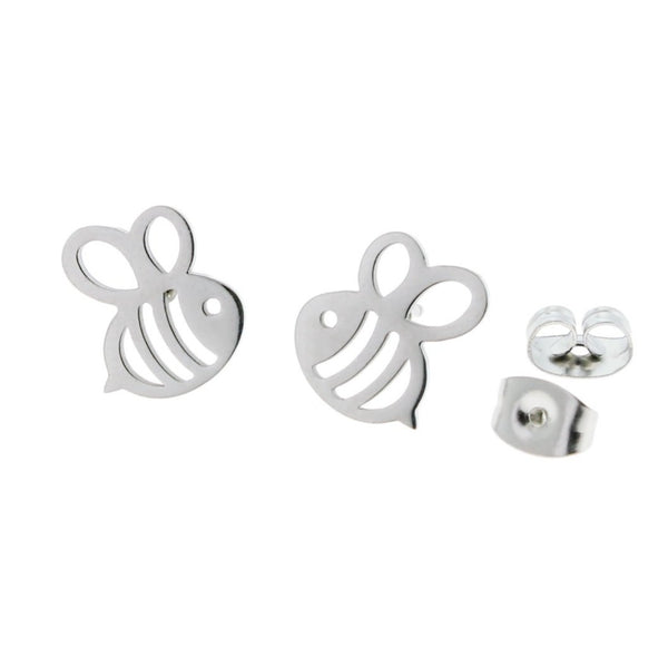 Stainless Steel Earrings - Bumblebee Studs - 11mm x 10mm - 2 Pieces 1 Pair - ER038