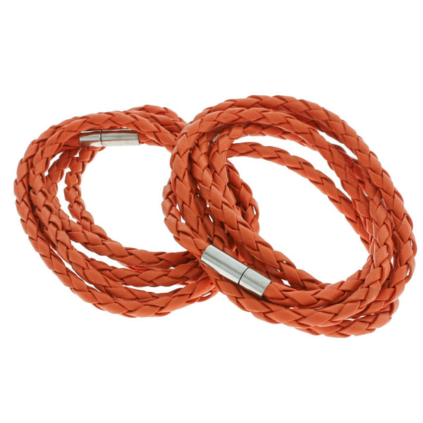 Orange Faux Leather Wrap Bracelet 35.8" - 3mm - 1 Bracelet - N778