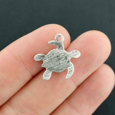 Turtle Antique Silver Tone Charm With Inset Grey Seaglass - SC2032