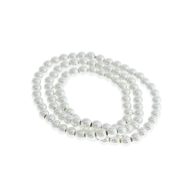 Round Hematite Beads 4mm - Electroplated Silver - 1 Strand 100 Beads - BD173