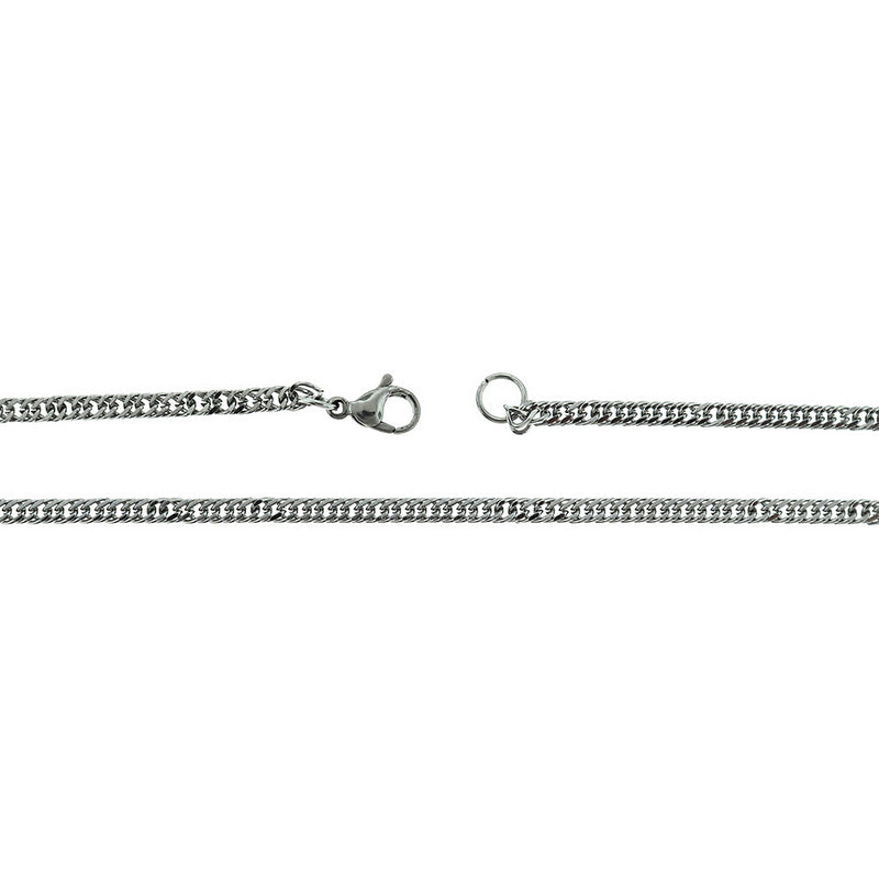 Silver Tone Curb Chain Necklace 17"- 2.5mm - 1 Necklace - N548