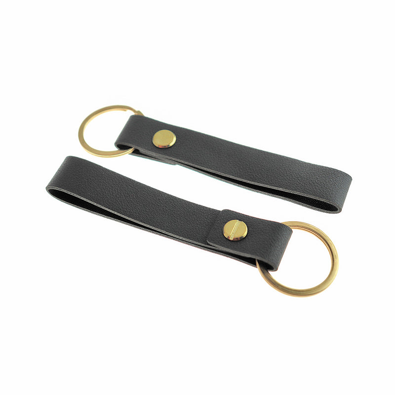 Black Imitation Leather Lanyard Key Chain - 30mm - 1 Piece - FD1077