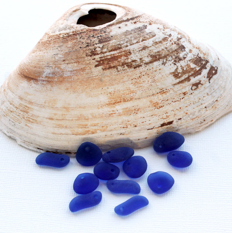 2 Royal Blue Pebble Cultured Sea Glass Charms - U029