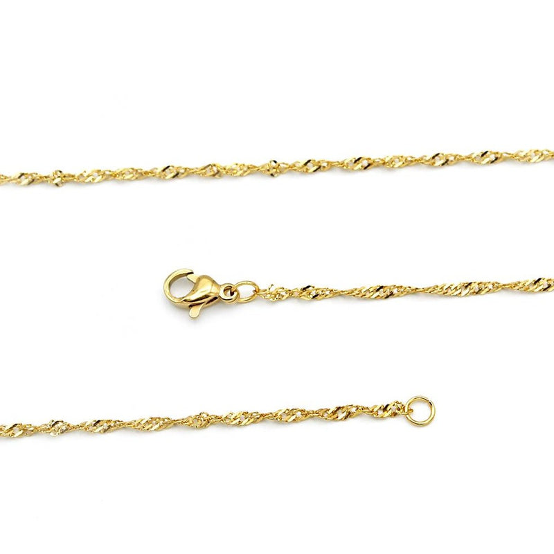 Gold Stainless Steel Singapore Chain Necklaces 16" - 2mm - 5 Necklaces - N692