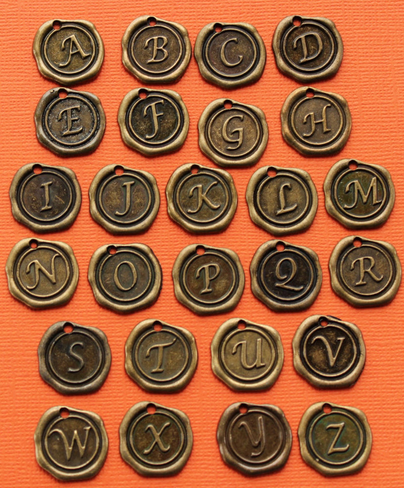 6 Alphabet Letter Antique Bronze Tone Charms - Alpha3000