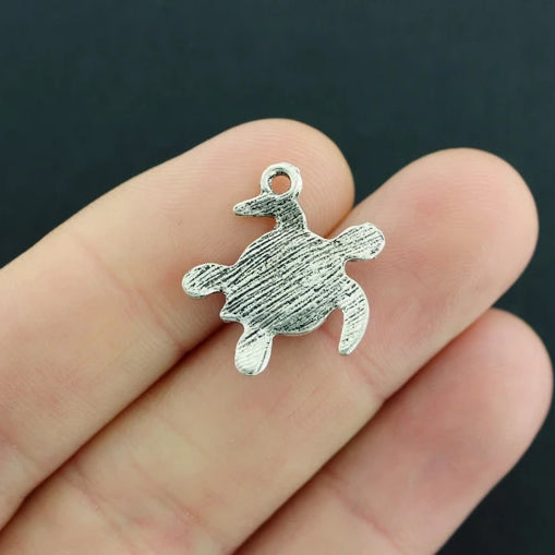 Turtle Antique Silver Tone Charm With Inset Lavender Seaglass - SC1606