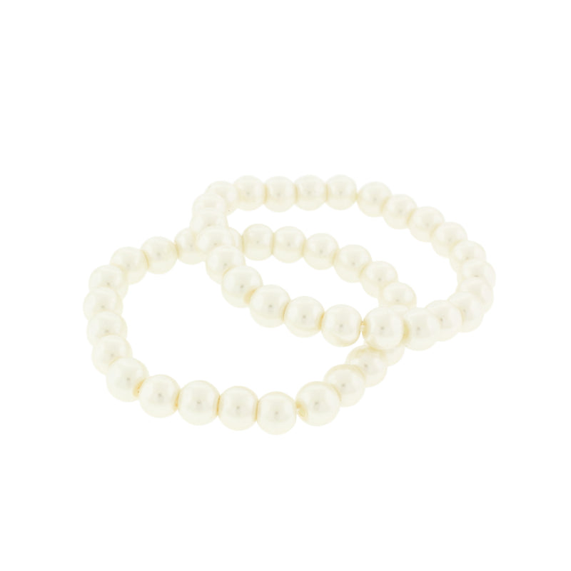 Round Acrylic Bead Bracelets - 51mm - Pearl White - 5 Bracelets - BB042