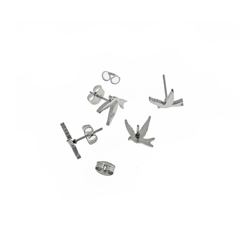 Stainless Steel Earrings - Bird Studs - 13mm x 11mm - 2 Pieces 1 Pair - ER456