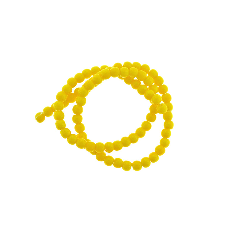 Round Glass Beads 4mm - Bright Yellow - 1 Strand 80 Beads - BD2015