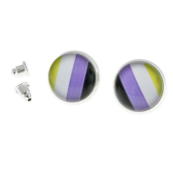 Stainless Steel Earrings - Non-Binary Pride Studs - 15mm - 2 Pieces 1 Pair - ER191