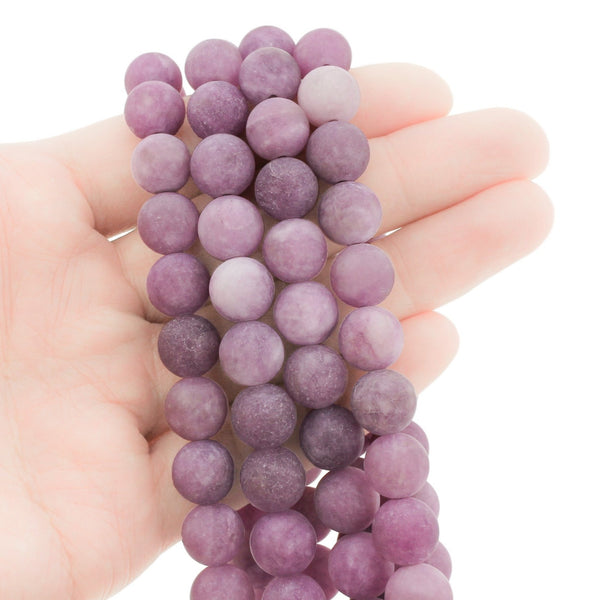 Round Natural Jade Beads 10mm - Frosted Orchid - 1 Strand 38 Beads - BD341