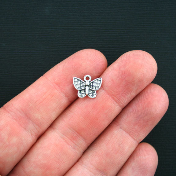 10 Butterfly Antique Silver Tone Charms - SC3397