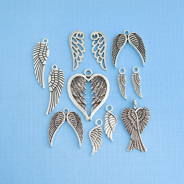 Wings Charm Collection Antique Silver Tone 12 Charms - COL278