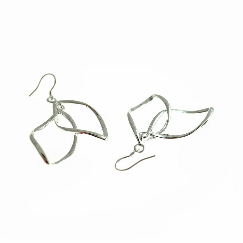 Geometric Brass Dangle Earrings - Silver Tone French Hook Style - 2 Pieces 1 Pair - ER580