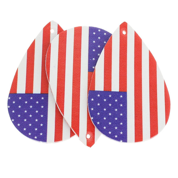 Imitation Leather Teardrop Pendants - American Flag - 4 Pieces - LP217