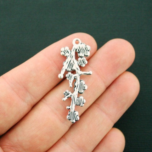 5 Flower Branch Antique Silver Tone Charms - SC6331
