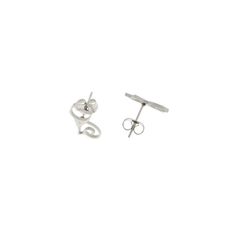 Cat Stainless Steel Earring Studs - 13mm - 2 Pieces 1 Pair - Choose Your Tone