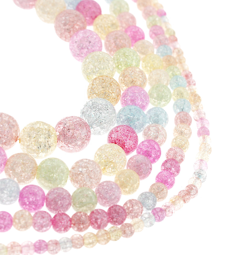 Round Crackle Quartz Beads 4mm -12mm - Choose Your Size - Pastel Candy Colors - 1 Full 15.5" Strand - BD1845