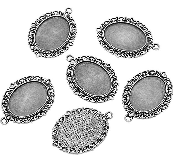 Antique Silver Tone Oval Cabochon Settings - 25mm x 18mm Tray - 5 Pieces - Z042