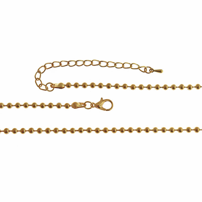 Gold Tone Ball Chain Necklace 29" Plus Extender - 3mm - 1 Necklace - N451