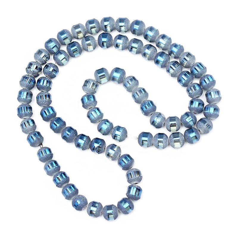 Round Glass Beads 8mm - Frosted Metallic Light Blue - 1 Strand 72 Beads - BD1465