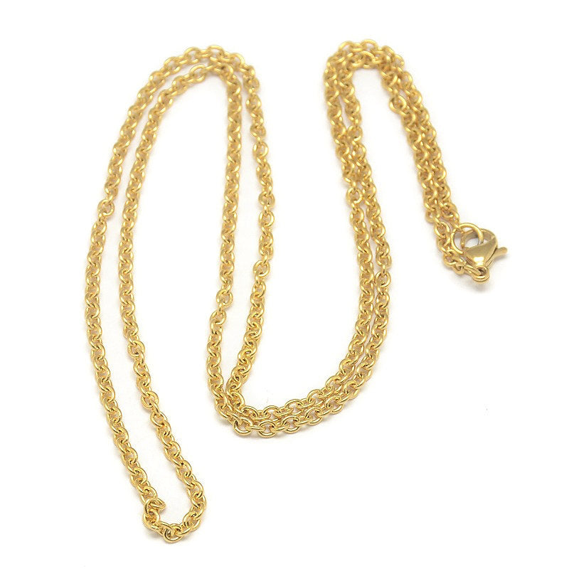 Gold Stainless Steel Cable Chain Necklaces 20" - 2mm - 10 Necklaces - N098