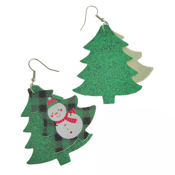 Snowman Imitation Leather Earrings - French Hook Style - 2 Pieces 1 Pair - ER599