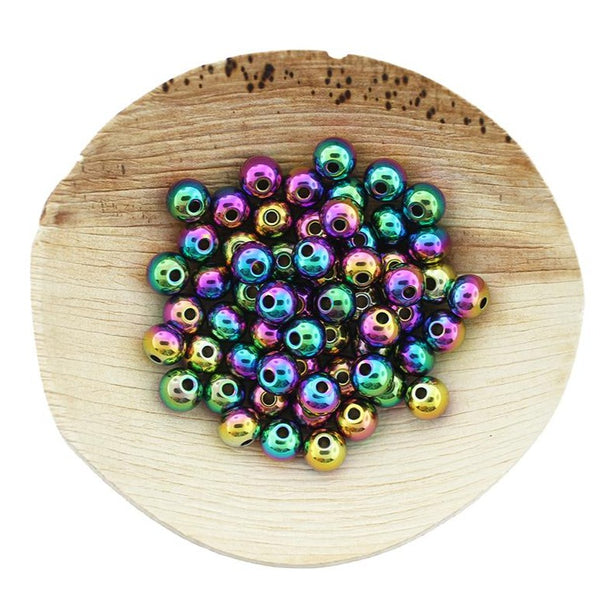 Rainbow Electroplated Stainless Steel Spacer Metal Beads 8mm x 6.5mm - Rainbow Electroplated - 5 Beads - BD2356