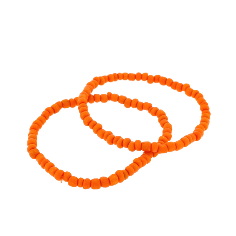 Seed Glass Bead Bracelets - 65mm - Bright Orange - 5 Bracelets - BB093