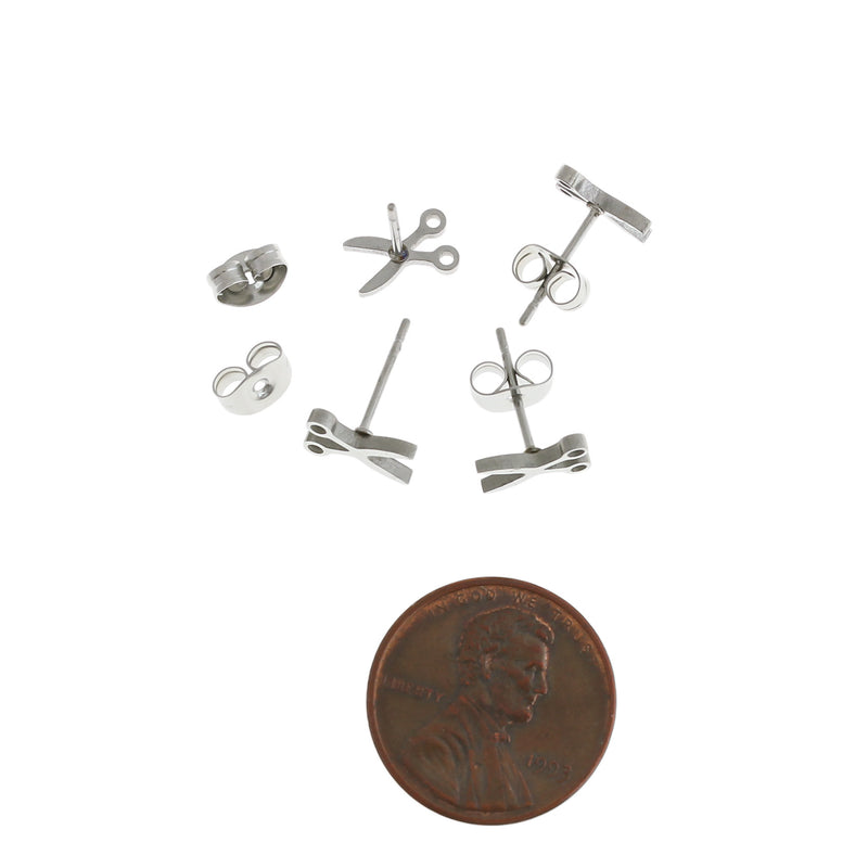 Stainless Steel Earrings - Scissor Studs - 8mm x 5mm - 2 Pieces 1 Pair - ER391