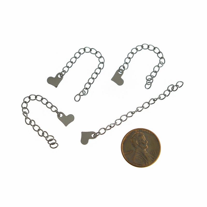 Stainless Steel Extender Chains With Heart Drop - 60mm x 3mm - 4 Pieces - FD365