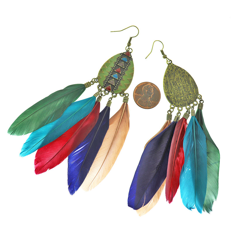 2 Feather Dreamcatcher Earrings - French Hook Style - 1 Pair - Z1224