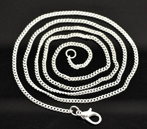Silver Tone Curb Chain Necklace 24" - 2mm - 1 Necklace - N004