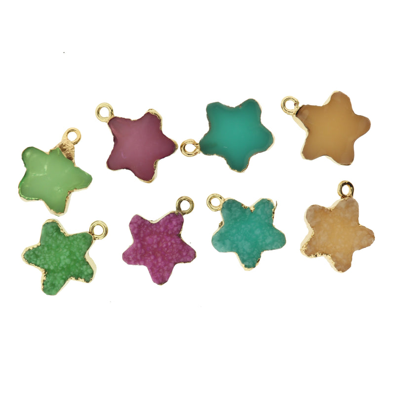 2 Assorted Star Druzy Gold Tone Resin Charms - E856
